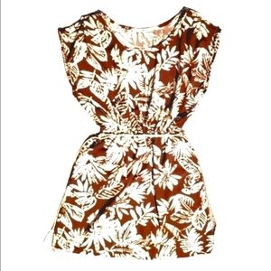 PAPAYA FLORAL TUNIC BOHO MINIDRESS SHORT SLEEVE BROWN WOMENS SMALL